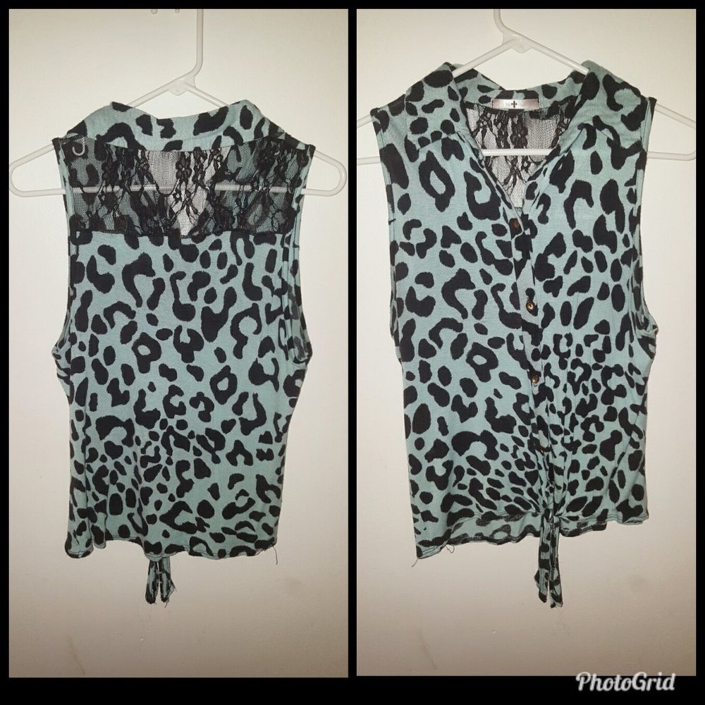 Blue Leopard Print Tank Top